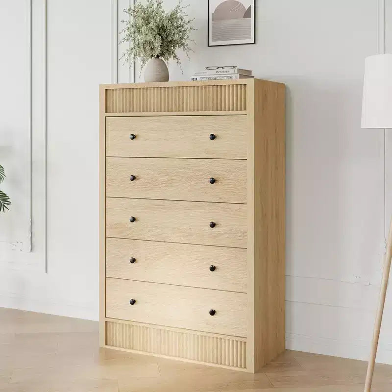 Commode de rangement en bois moderne, 5 tiroirs cannelés, 80 cm de large, idéale pour la chambre d'enfant, le couloir et le salon