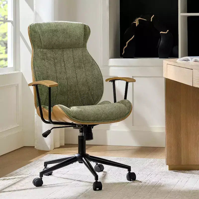 Chaise de bureau pivotante à dossier haut incurvé en bois courbé Basilio Mid-Century Modern avec inclinaison|ART OF LIVING DESIGNS