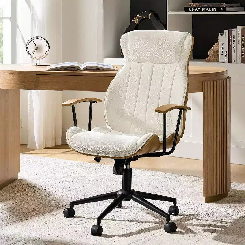 Chaise de bureau pivotante à dossier haut incurvé en bois courbé Basilio Mid-Century Modern avec inclinaison|ART OF LIVING DESIGNS