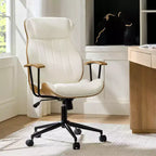 Chaise de bureau pivotante à dossier haut incurvé en bois courbé Basilio Mid-Century Modern avec inclinaison|ART OF LIVING DESIGNS