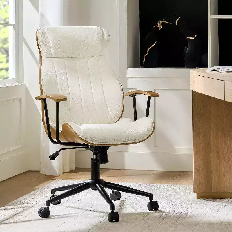 Chaise de bureau pivotante à dossier haut incurvé en bois courbé Basilio Mid-Century Modern avec inclinaison|ART OF LIVING DESIGNS