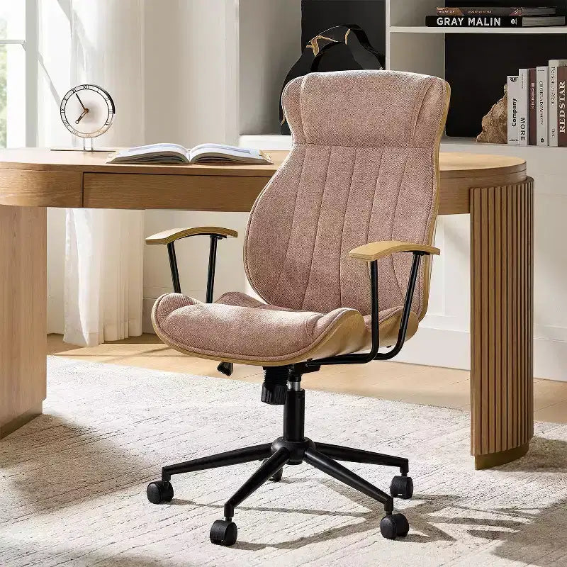 Chaise de bureau pivotante à dossier haut incurvé en bois courbé Basilio Mid-Century Modern avec inclinaison|ART OF LIVING DESIGNS