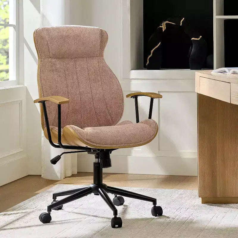 Chaise de bureau pivotante à dossier haut incurvé en bois courbé Basilio Mid-Century Modern avec inclinaison|ART OF LIVING DESIGNS