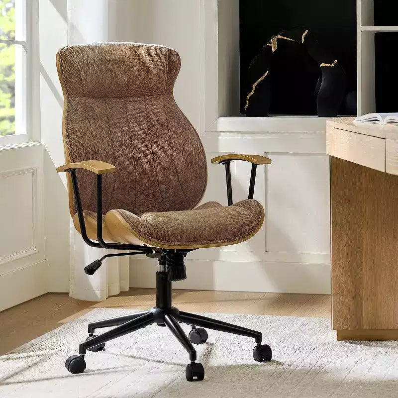 Chaise de bureau pivotante à dossier haut incurvé en bois courbé Basilio Mid-Century Modern avec inclinaison|ART OF LIVING DESIGNS