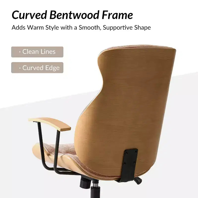 Chaise de bureau pivotante à dossier haut incurvé en bois courbé Basilio Mid-Century Modern avec inclinaison|ART OF LIVING DESIGNS