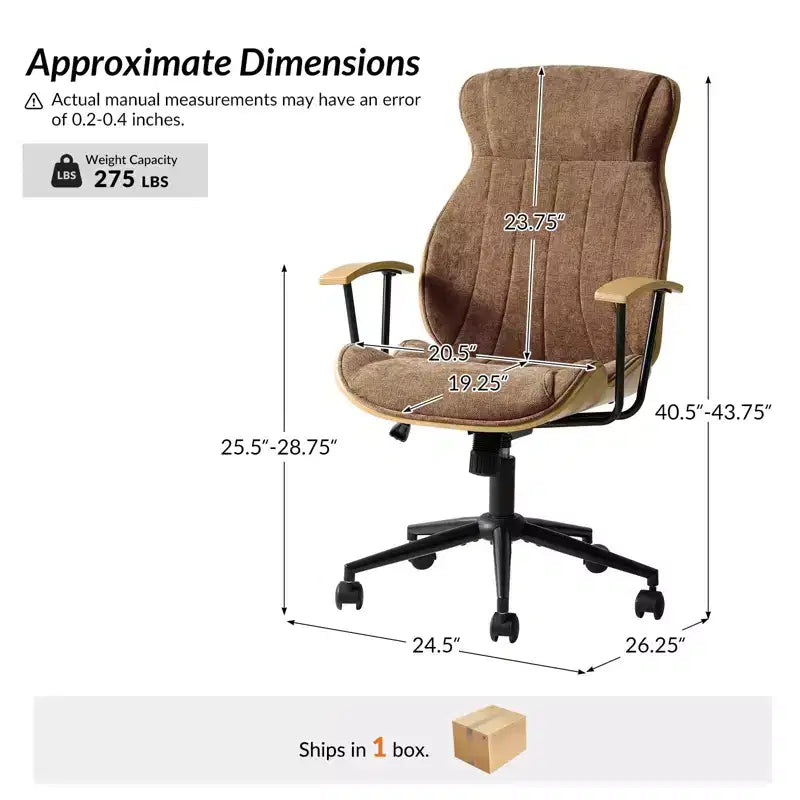 Chaise de bureau pivotante à dossier haut incurvé en bois courbé Basilio Mid-Century Modern avec inclinaison|ART OF LIVING DESIGNS