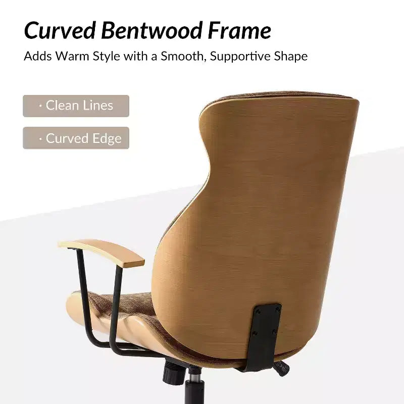 Chaise de bureau pivotante à dossier haut incurvé en bois courbé Basilio Mid-Century Modern avec inclinaison|ART OF LIVING DESIGNS