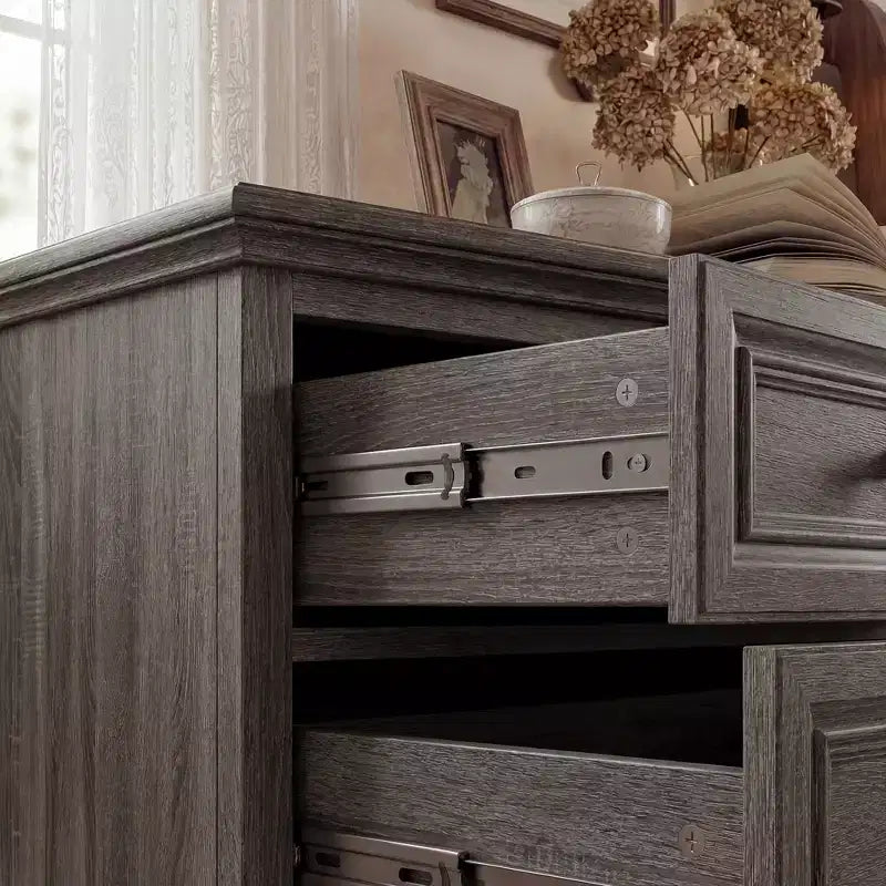 Famapy Table de Chevet de Ferme, Commode à 5 Tiroirs avec Boutons en Bronze Antique, pour Rangement de Chambre à Coucher, Commode Vieillie