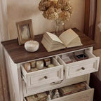 Famapy Table de Chevet de Ferme, Commode à 5 Tiroirs avec Boutons en Bronze Antique, pour Rangement de Chambre à Coucher, Commode Vieillie