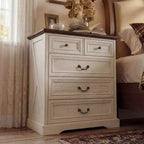 Famapy Table de Chevet de Ferme, Commode à 5 Tiroirs avec Boutons en Bronze Antique, pour Rangement de Chambre à Coucher, Commode Vieillie