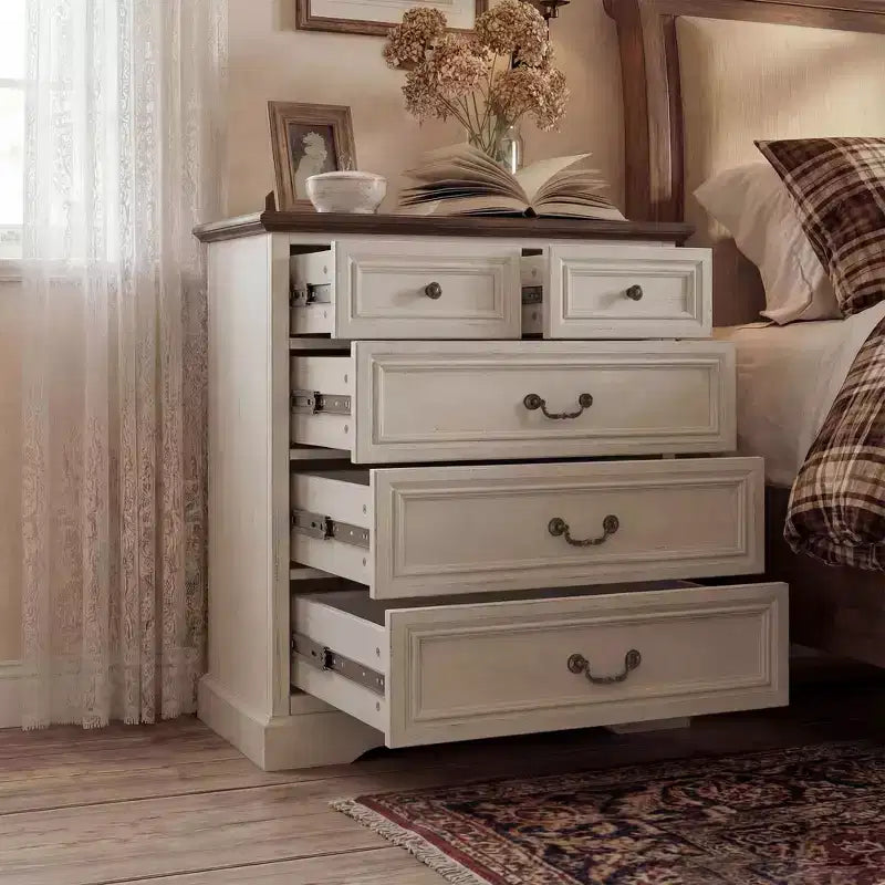 Famapy Table de Chevet de Ferme, Commode à 5 Tiroirs avec Boutons en Bronze Antique, pour Rangement de Chambre à Coucher, Commode Vieillie
