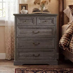 Famapy Table de Chevet de Ferme, Commode à 5 Tiroirs avec Boutons en Bronze Antique, pour Rangement de Chambre à Coucher, Commode Vieillie