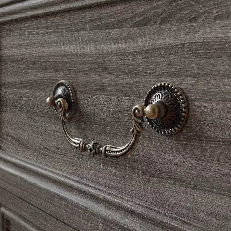 Famapy Table de Chevet de Ferme, Commode à 5 Tiroirs avec Boutons en Bronze Antique, pour Rangement de Chambre à Coucher, Commode Vieillie