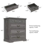 Famapy Table de Chevet de Ferme, Commode à 5 Tiroirs avec Boutons en Bronze Antique, pour Rangement de Chambre à Coucher, Commode Vieillie