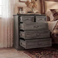 Famapy Table de Chevet de Ferme, Commode à 5 Tiroirs avec Boutons en Bronze Antique, pour Rangement de Chambre à Coucher, Commode Vieillie