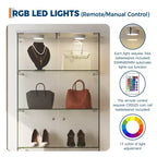 Vitrine à 5 niveaux avec 2 portes, unité de rangement transparente avec bande lumineuse LED et serrure, verre trempé, convient pour les salons, les chambres et les bureaux