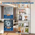 Vitrine à 5 niveaux avec 2 portes, unité de rangement transparente avec bande lumineuse LED et serrure, verre trempé, convient pour les salons, les chambres et les bureaux
