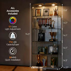 Vitrine à 5 niveaux avec 2 portes, unité de rangement transparente avec bande lumineuse LED et serrure, verre trempé, convient pour les salons, les chambres et les bureaux