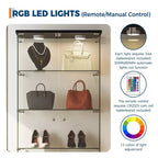 Vitrine à 5 niveaux avec 2 portes, unité de rangement transparente avec bande lumineuse LED et serrure, verre trempé, convient pour les salons, les chambres et les bureaux