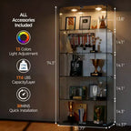 Vitrine à 5 niveaux avec 2 portes, unité de rangement transparente avec bande lumineuse LED et serrure, verre trempé, convient pour les salons, les chambres et les bureaux