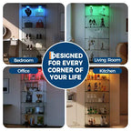 Vitrine à 5 niveaux avec 2 portes, unité de rangement transparente avec bande lumineuse LED et serrure, verre trempé, convient pour les salons, les chambres et les bureaux