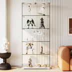 Vitrine à 5 niveaux avec 2 portes, unité de rangement transparente avec bande lumineuse LED et serrure, verre trempé, convient pour les salons, les chambres et les bureaux