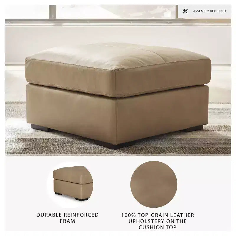 Pouf décoratif surdimensionné Bandon Signature Design by Ashley, coussin en cuir pleine fleur, couleur caramel