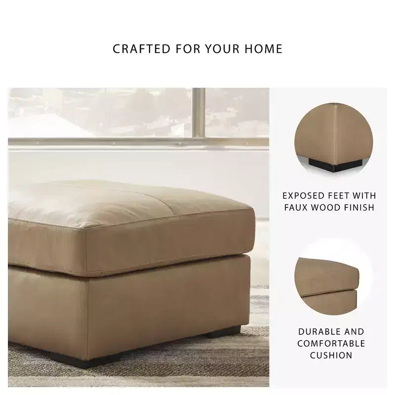 Pouf décoratif surdimensionné Bandon Signature Design by Ashley, coussin en cuir pleine fleur, couleur caramel