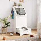 CuisinSmart Station d'alimentation pour chien avec rangement, meuble de rangement pour croquettes avec 2 gamelles surélevées et 3 crochets, mangeoire pour animaux de compagnie discrète pour salon