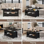 Table basse relevable séparable de 100 cm avec 2 tiroirs, convertible en table à manger, table centrale industrielle moderne pour salon et bureau