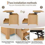 Table basse relevable séparable de 100 cm avec 2 tiroirs, convertible en table à manger, table centrale industrielle moderne pour salon et bureau
