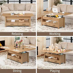 Table basse relevable séparable de 100 cm avec 2 tiroirs, convertible en table à manger, table centrale industrielle moderne pour salon et bureau