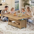 Table basse relevable séparable de 100 cm avec 2 tiroirs, convertible en table à manger, table centrale industrielle moderne pour salon et bureau
