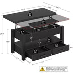 Table basse relevable séparable de 100 cm avec 2 tiroirs, convertible en table à manger, table centrale industrielle moderne pour salon et bureau