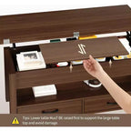 Table basse relevable séparable de 100 cm avec 2 tiroirs, convertible en table à manger, table centrale industrielle moderne pour salon et bureau