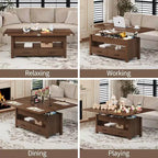 Table basse relevable séparable de 100 cm avec 2 tiroirs, convertible en table à manger, table centrale industrielle moderne pour salon et bureau