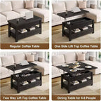 Table basse relevable séparable de 100 cm avec 2 tiroirs, convertible en table à manger, table centrale industrielle moderne pour salon et bureau