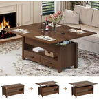 Table basse relevable séparable de 100 cm avec 2 tiroirs, convertible en table à manger, table centrale industrielle moderne pour salon et bureau