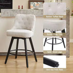 Tabourets de bar, lot de 4 tabourets de bar pivotants de 66 cm de hauteur avec dossier, pieds en bois et revêtement en lin beige