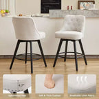 Tabourets de bar, lot de 4 tabourets de bar pivotants de 66 cm de hauteur avec dossier, pieds en bois et revêtement en lin beige