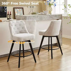 Tabourets de bar, lot de 4 tabourets de bar pivotants de 66 cm de hauteur avec dossier, pieds en bois et revêtement en lin beige