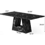 Table à manger Lantine de 63 po pour 4 à 6 personnes, table de salle à manger avec base en bois à piédestal triangulaire pour cuisine, salon, faux marbre noir