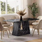 Table à manger Lantine de 63 po pour 4 à 6 personnes, table de salle à manger avec base en bois à piédestal triangulaire pour cuisine, salon, faux marbre noir