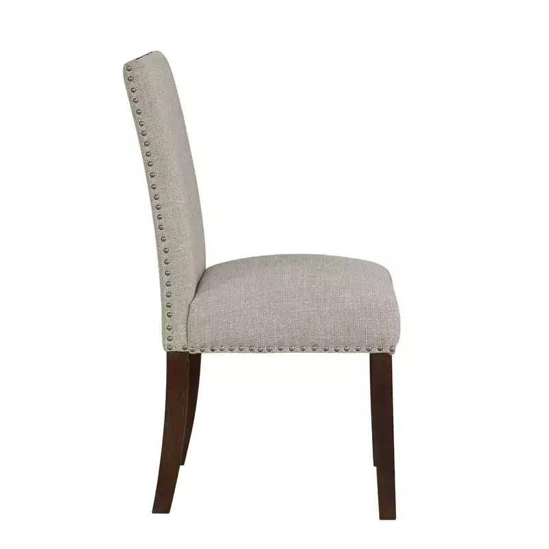 GDFStudio Carter – Chaises de salle à manger classiques modernes en bois, rembourrées avec dossier en tissu texturé et clous décoratifs (lot de 2)