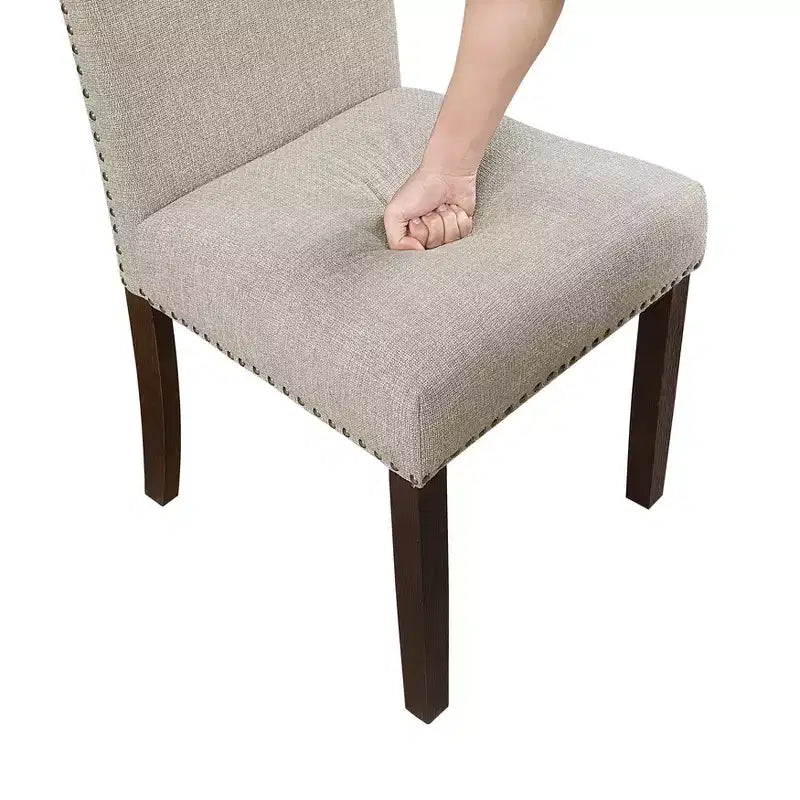 GDFStudio Carter – Chaises de salle à manger classiques modernes en bois, rembourrées avec dossier en tissu texturé et clous décoratifs (lot de 2)