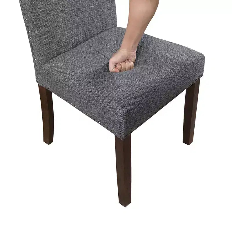 GDFStudio Carter – Chaises de salle à manger classiques modernes en bois, rembourrées avec dossier en tissu texturé et clous décoratifs (lot de 2)