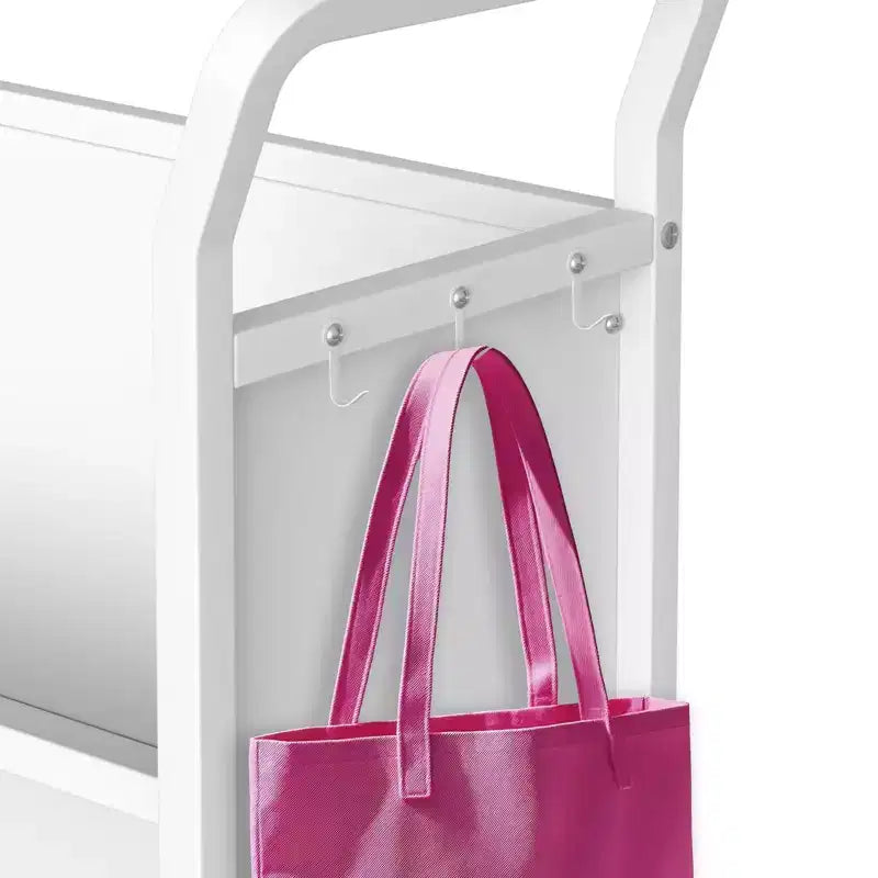 Étagère de rangement, étagère roulante en métal à 3 niveaux avec 4 roulettes verrouillables et crochets latéraux, blanc