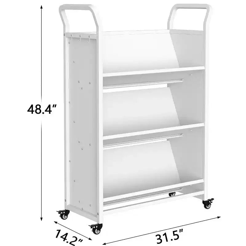 Étagère de rangement, étagère roulante en métal à 3 niveaux avec 4 roulettes verrouillables et crochets latéraux, blanc