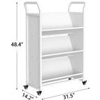 Étagère de rangement, étagère roulante en métal à 3 niveaux avec 4 roulettes verrouillables et crochets latéraux, blanc