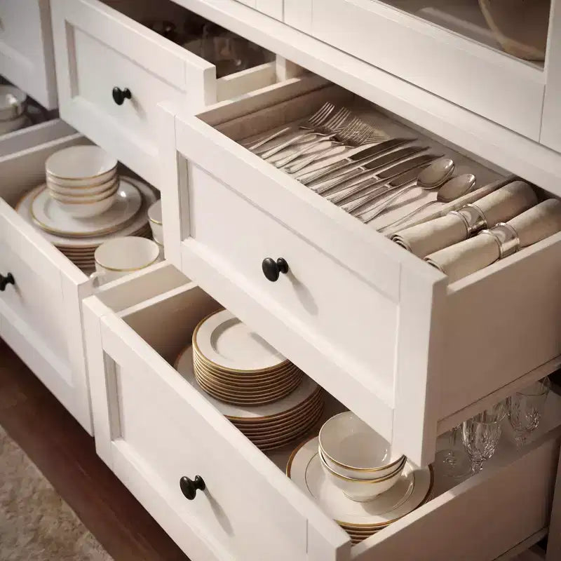 Meuble de Rangement de Cuisine Blanc Hitow avec Vitrine : Vitrine à Portes Vitrées de 160 cm + Éclairage LED RGB + Tiroir Organisateur – Buffet Spacieux pour la Maison